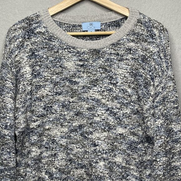 CeCe Womens Marled Knit Sweater Gray White Blue Acrylic Blend Medium - Picture 2 of 6